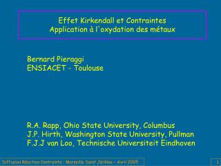 Effet Kirkendall et Contraintes Application à l'oxydation des métaux