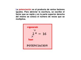 Definición Potenciar es multiplicar un número por si mismo una cantidad de veces.