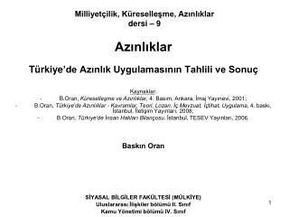 Milliyetçilik, Küreselleşme, Azınlıklar dersi – 9