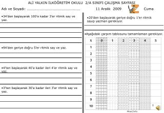 ALİ YALKIN İLKÖĞRETİM OKULU 2/A SINIFI ÇALIŞMA SAYFASI