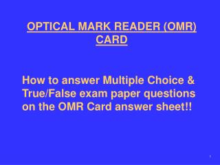 OPTICAL MARK READER (OMR) CARD