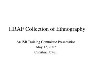 HRAF Collection of Ethnography