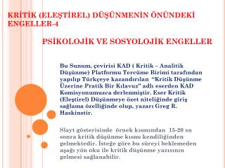 PSİKOLOJİK VE SOSYOLOJİK ENGELLER