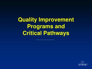 Quality Improvement Programs and Critical Pathways