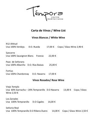 Carta de Vinos / Wine List Vinos Blancos / White Wine 912 Altitud