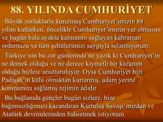 88. YILINDA CUMHURİYET