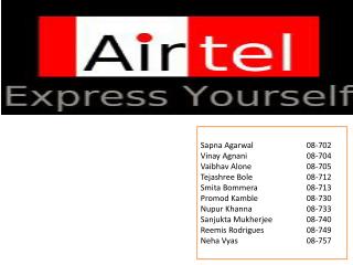 Sapna Agarwal 	 	08-702 Vinay Agnani 		08-704 Vaibhav Alone 		08-705 Tejashree Bole 		08-712