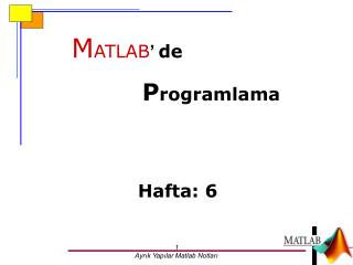 M ATLAB ’ de 		P rogramlama Hafta: 6