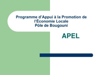 Programme d’Appui à la Promotion de l’Économie Locale Pôle de Bougouni