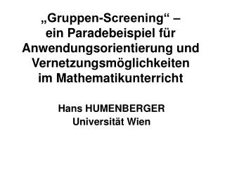 Hans HUMENBERGER Universität Wien