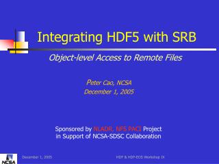 Integrating HDF5 with SRB