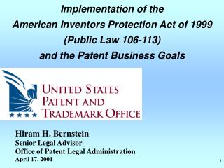 Hiram H. Bernstein Senior Legal Advisor Office of Patent Legal Administration April 17, 2001