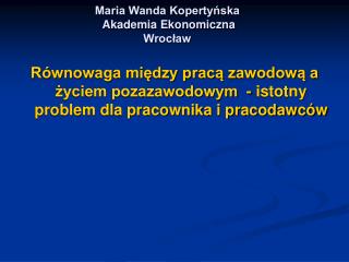 Maria Wanda Kopertyńska Akademia Ekonomiczna Wrocław