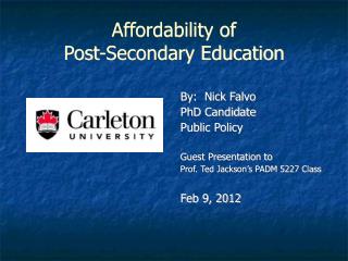 Affordability of Post-Secondary Education