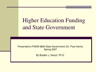 Higher Education Funding and State Government