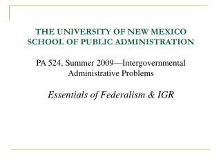 THE UNIVERSITY OF NEW MEXICO SCHOOL OF PUBLIC ADMINISTRATION