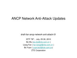 ANCP Network Anti-Attack Updates