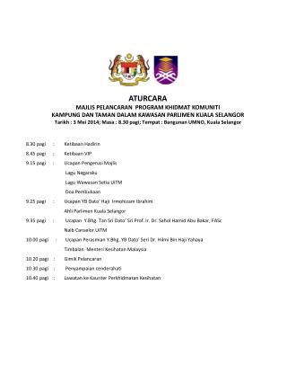 ATURCARA MAJLIS PELANCARAN PROGRAM KHIDMAT KOMUNITI