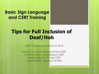 Basic Sign Language and CERT Training