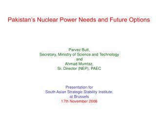 Pakistan’s Nuclear Power Needs and Future Options