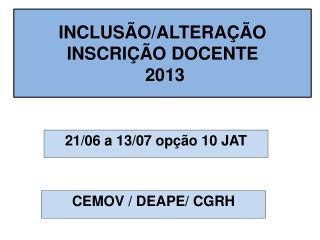 INCLUSÃO/ALTERAÇÃO INSCRIÇÃO DOCENTE 2013