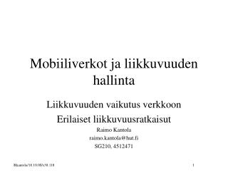 Mobiiliverkot ja liikkuvuuden hallinta