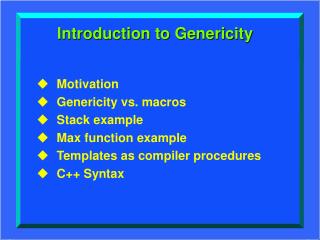 Introduction to Genericity