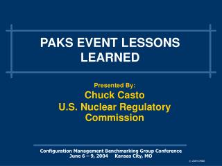 PAKS EVENT LESSONS LEARNED