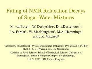 Fitting of NMR Relaxation Decays of Sugar-Water Mixtures