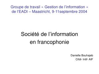 Groupe de travail « Gestion de l’information » de l’EADI – Maastricht, 9-11septembre 2004