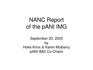 NANC Report of the pANI IMG