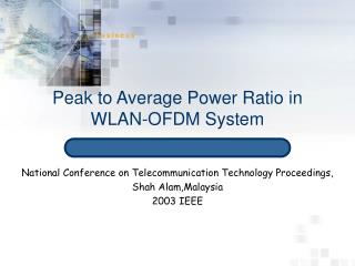 Peak to Average Power Ratio in WLAN-OFDM System