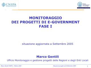 MONITORAGGIO DEI PROGETTI DI E-GOVERNMENT FASE I