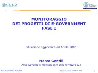 MONITORAGGIO DEI PROGETTI DI E-GOVERNMENT FASE I