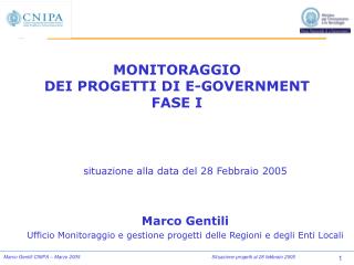 MONITORAGGIO DEI PROGETTI DI E-GOVERNMENT FASE I
