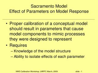 Sacramento Model Effect of Parameters on Model Response