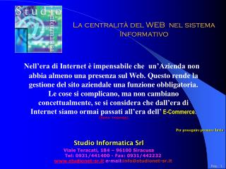 La centralità del WEB nel sistema Informativo