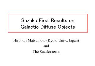 Suzaku First Results on Galactic Diffuse Objects