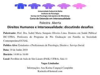 Palestra Aberta Direitos Humanos e Intersexualidade: discutindo desafios