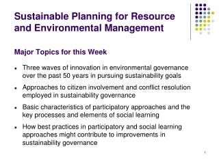 Sustainable Planning for Resource and Environmental Management