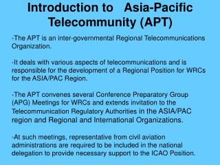 Introduction to Asia-Pacific Telecommunity (APT)