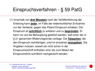 Einspruchsverfahren - § 59 PatG
