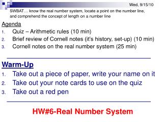 Agenda Quiz – Arithmetic rules (10 min)