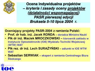 Oceniający projekty PASR-2004 z ramienia Polski: