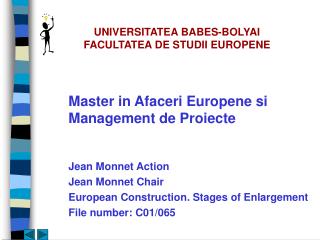 UNIVERSITATEA BABES-BOLYAI FACULTATEA DE STUDII EUROPENE