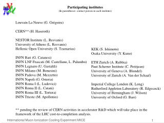 Participating institutes (In parentheses: contact person in each institute)