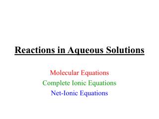 Reactions in Aqueous Solutions