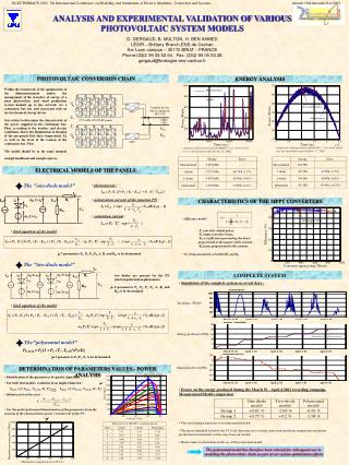 ANALYSIS AND EXPERIMENTAL VALIDATION OF VARIOUS PHOTOVOLTAIC SYSTEM MODELS