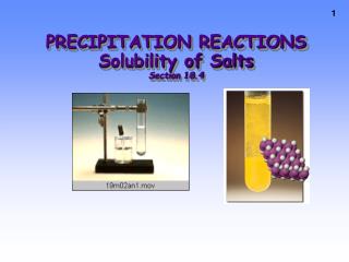 PRECIPITATION REACTIONS Solubility of Salts Section 18.4