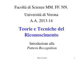 Teorie e Tecniche del Riconoscimento